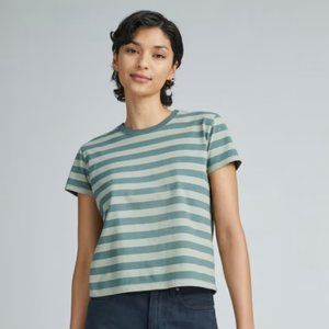 Everlane The Organic Cotton Box-Cut Tee Striped in Green Balsam / Seagrass sz XL